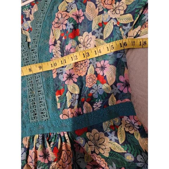 Matilda Jane Top Floral Lace Blouse Women's Size M Blue Green Pink Multi - Picture 12 of 12